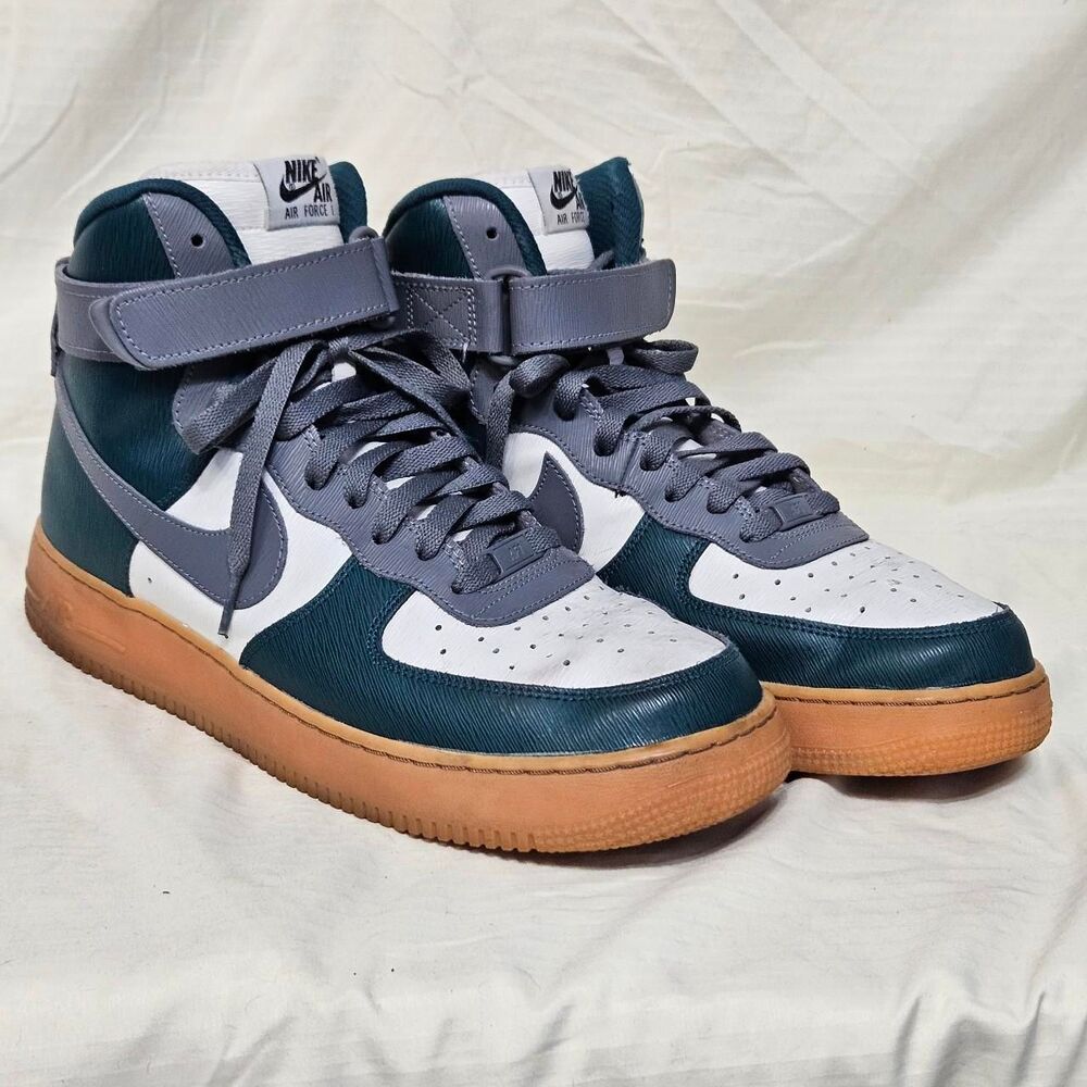Nike Men's Air Force 1 Grey, White and Green Sz 11.5